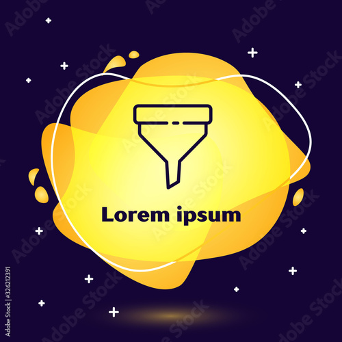 Black line Funnel or filter icon isolated on blue background. Abstract banner with liquid shapes. Vector Illustration