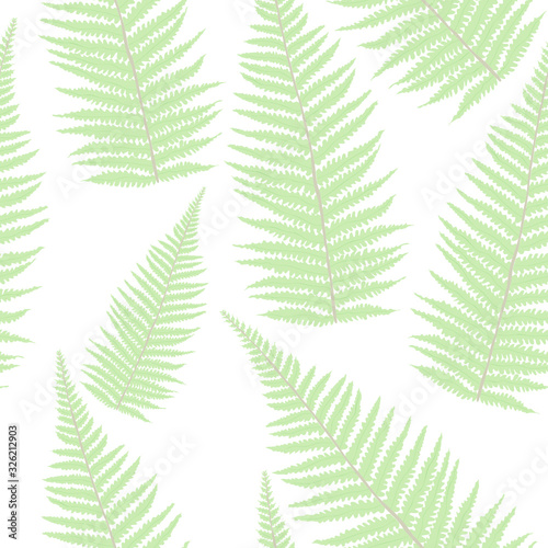 Botanical seamless pattern with fern leaves in pastel colors. Modern vector texture on white background. Good for fashion prints and other design. Natural hand drawing illustration. Retro style