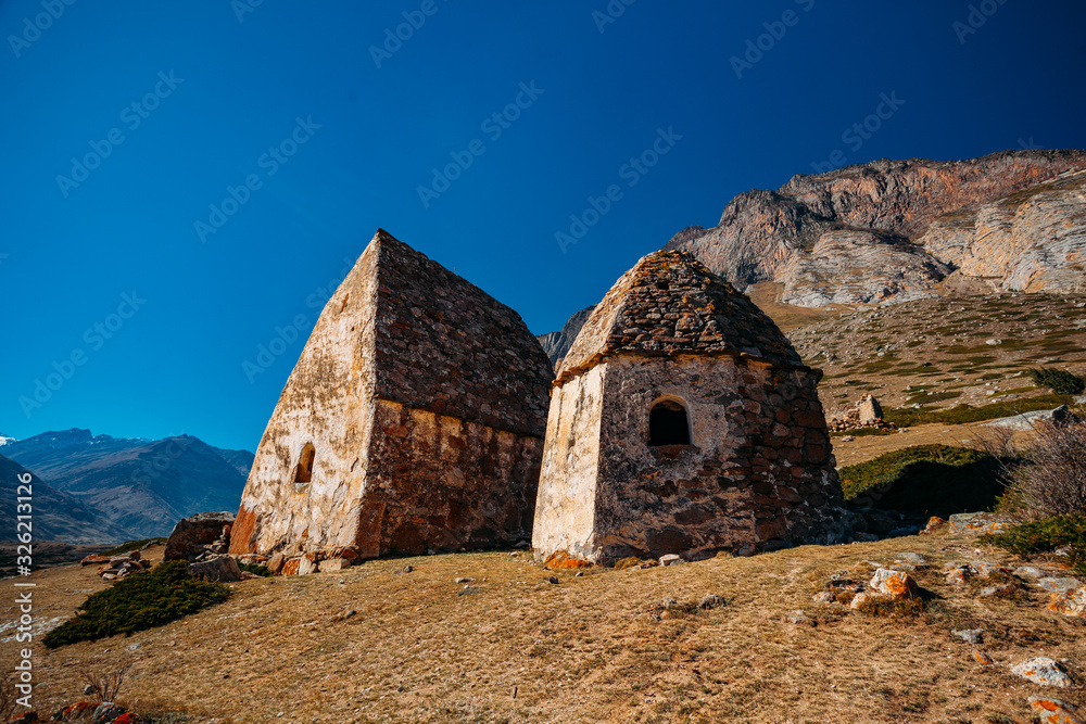 Old abandoned necropolis in Eltubu, Chegem Valley, Caucasus Old abandoned necropolis in Eltubu, Chegem Valley, Caucasus