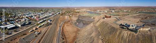 Broken Hill Australia December 2nd 2019 : Aerial panoramic view of the miners memorial and town of Broken Hill in New South Wales, Australia photo