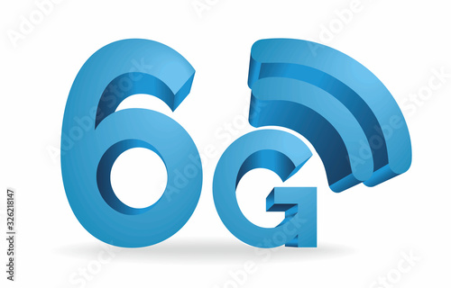 Vector illustration. Blue 6G symbol with threedimensional effect. Eps10. All objects can be re-edit and used in any size. White background.