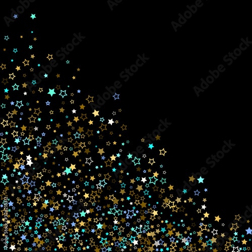 Gold, Blue stars, sprocket, shiny confetti. 