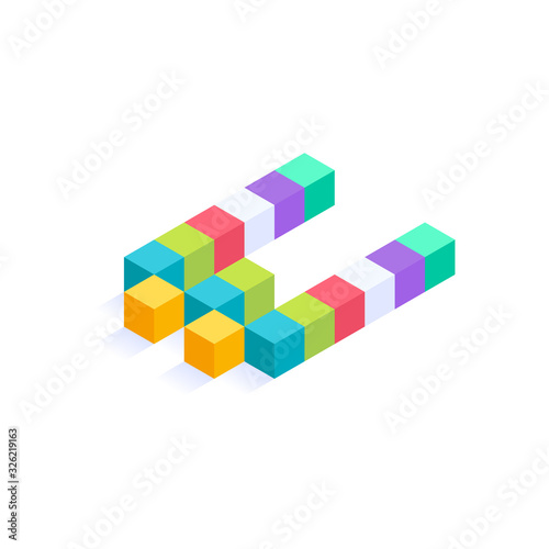 Letter W Isometric colorful cubes 3d design  three-dimensional letter vector illustration isolated on white background