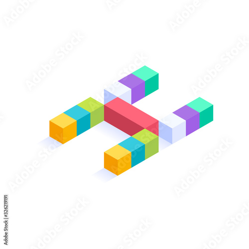 Letter X Isometric colorful cubes 3d design, three-dimensional letter vector illustration isolated on white background