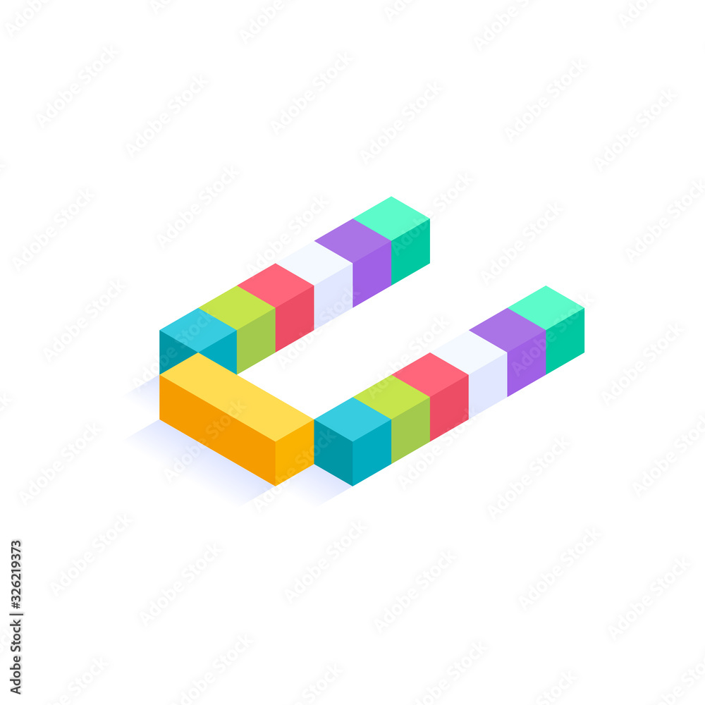 Letter U Isometric colorful cubes 3d design, three-dimensional letter vector illustration isolated on white background Letter U Isometric colorful cubes 3d design, three-dimensional letter vector illustration isolated on white background