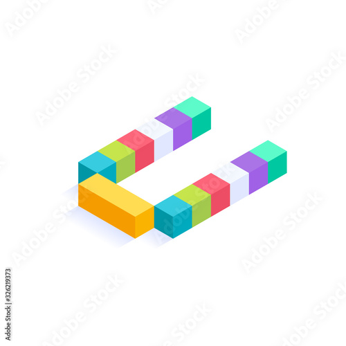 Letter U Isometric colorful cubes 3d design, three-dimensional letter vector illustration isolated on white background