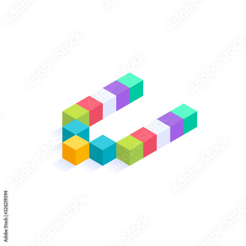 Letter V Isometric colorful cubes 3d design, three-dimensional letter vector illustration isolated on white background