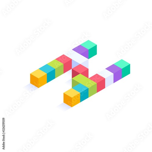 Letter N Isometric colorful cubes 3d design  three-dimensional letter vector illustration isolated on white background