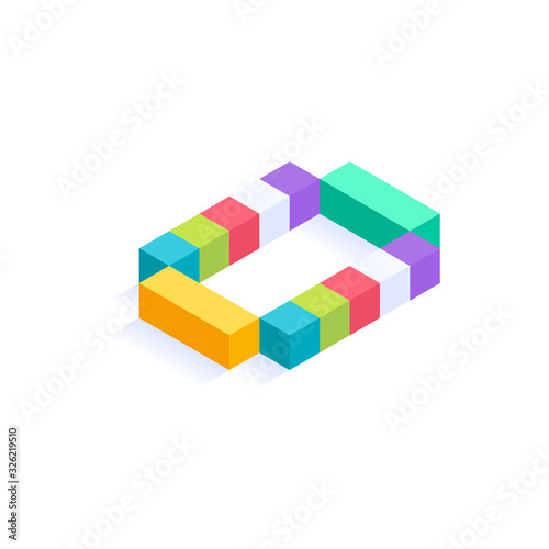 Letter O Isometric colorful cubes 3d design  three-dimensional letter vector illustration isolated on white background