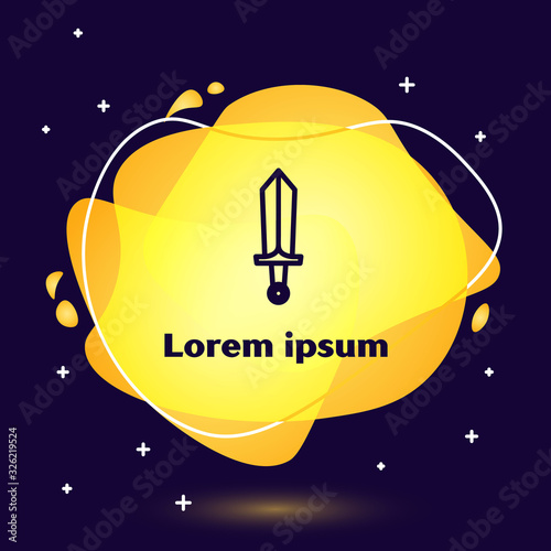 Black line Sword for game icon isolated on blue background. Abstract banner with liquid shapes. Vector Illustration