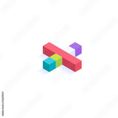 Plus sign Isometric colorful cubes 3d design, three-dimensional letter vector illustration isolated on white background