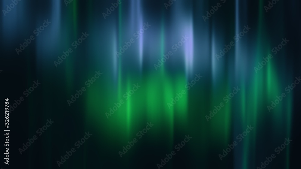 Realistic Aurora Borealis or Northern lights. Bright and beautiful green and blue polar light curtains on black background. 3D illustration overlay with alpha channel matte for compositing