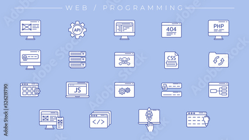 Web and Programming concept line style vector icons set