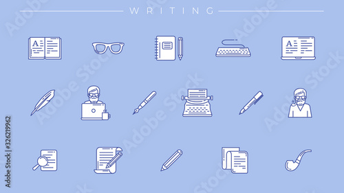 Writing concept line style vector icons set
