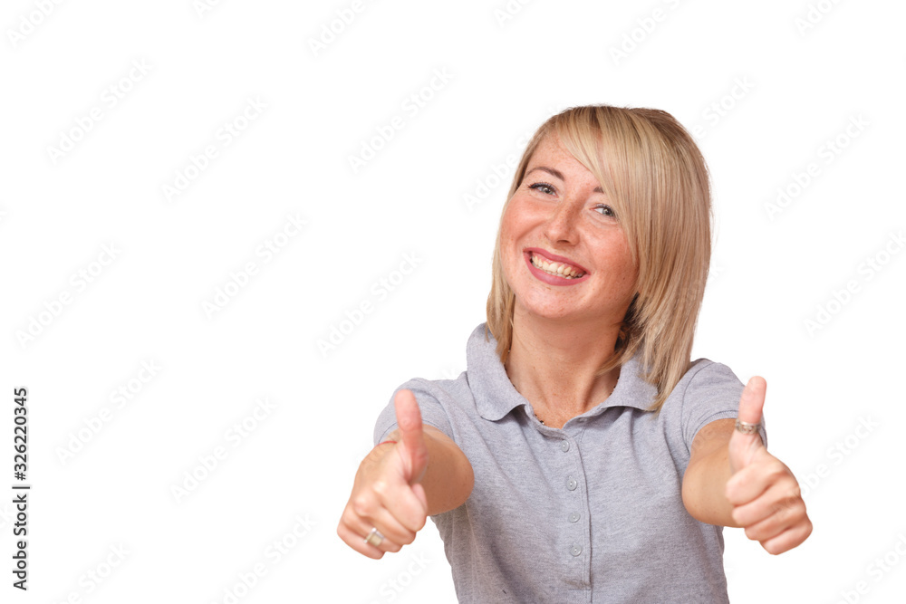 Young beautiful girl shows thumbs up Young beautiful girl shows thumbs up