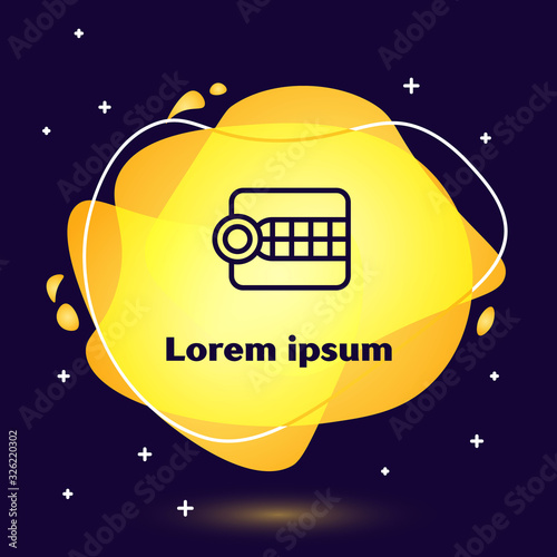 Black line Dentures model icon isolated on blue background. Dental concept. Abstract banner with liquid shapes. Vector Illustration