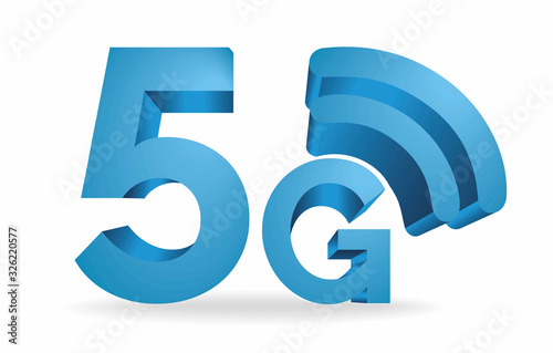 Vector illustration. Blue 5G symbol with threedimensional effect. Eps10