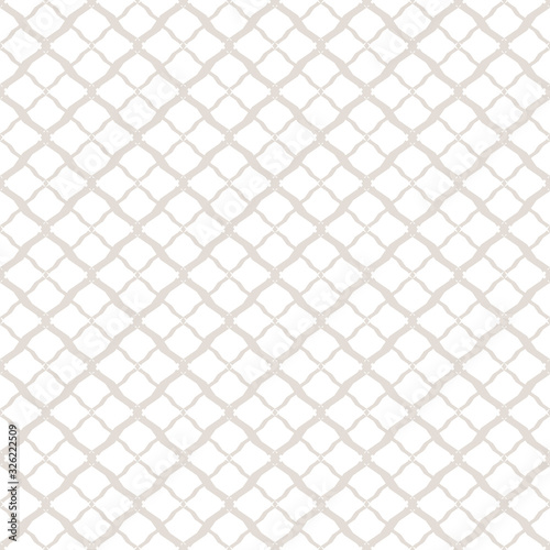Subtle vector geometric seamless pattern. Simple white and beige texture. Background with mesh, lattice, net, grid, tissue. Delicate abstract ornament. Elegant repeat design for decoration, wallpapers
