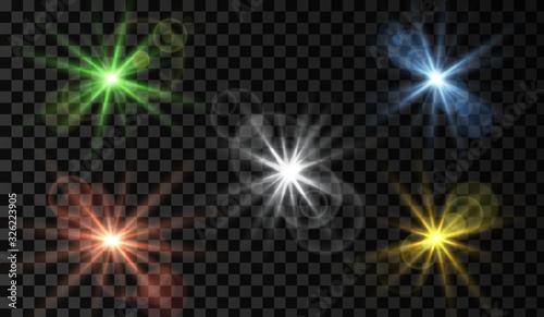 Lens flare. Light glow effect. Sparkle and glare object. Isolated vector illustration on transparent background.