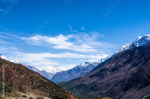 Mountains in Nepal with blue sky