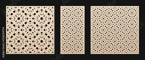Laser cut panel. Vector template with geometric pattern in Oriental style, floral ornament, grid, mesh, lattice. Decorative stencil for laser cutting of wood, metal, engraving. Aspect ratio 1:1, 1:2