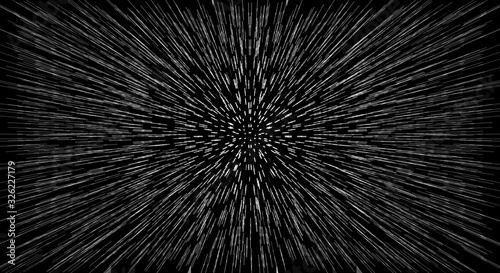 Space and stars on dark background. Starburst dynamic lines or rays.  Abstract geometric background motion pattern or explosion. 