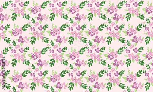 Pink rose floral pattern background for spring, with leaf and flower design.