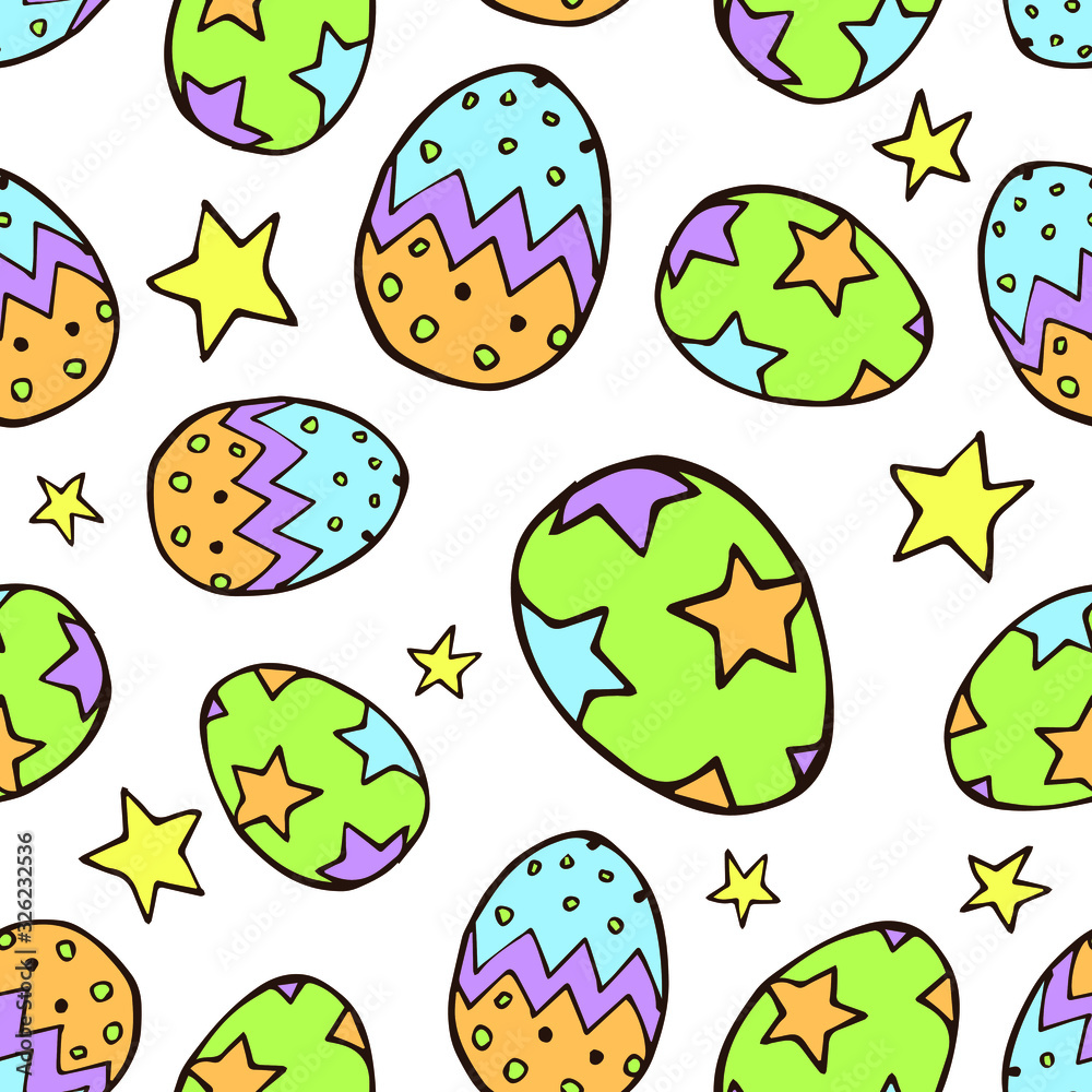 vector seamless pattern with hand-drawn colored Easter eggs. it can be used as Wallpaper, background, print, textile design, notebooks, phone cases, packaging paper, and more.