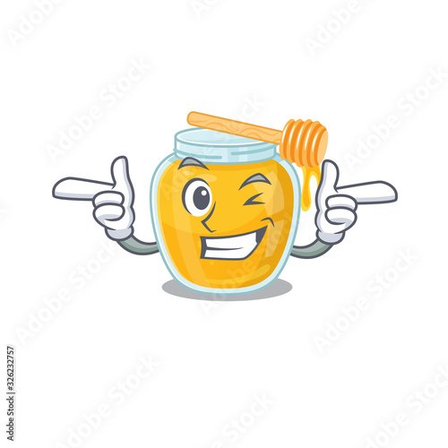 Cute mascot cartoon design of honey with Wink eye