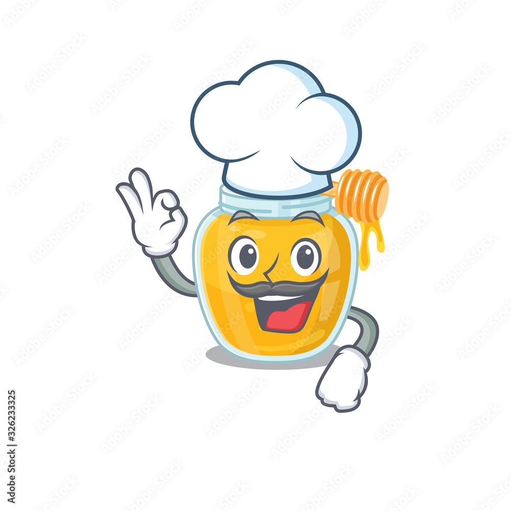 Honey cartoon character working as a chef and wearing white hat