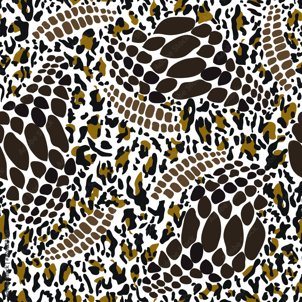 Fashionable leopard, snake skin seamless pattern. Mix wild animal skin ...