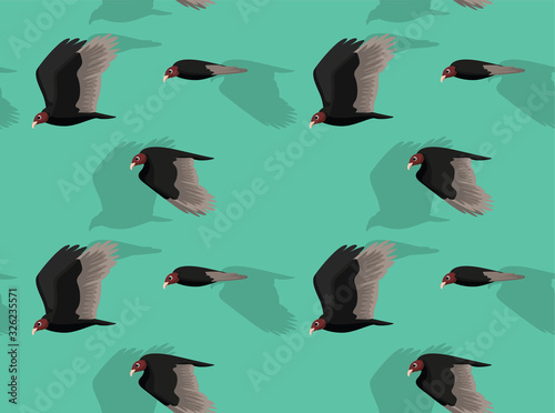 Turkey Vulture Flying Animate Cartoon Vector Seamless Background Wallpaper-01