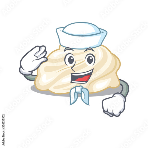 Whipped cream cartoon concept Sailor wearing hat © kongvector