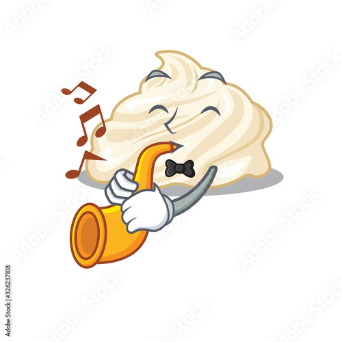 mascot design concept of whipped cream playing a trumpet