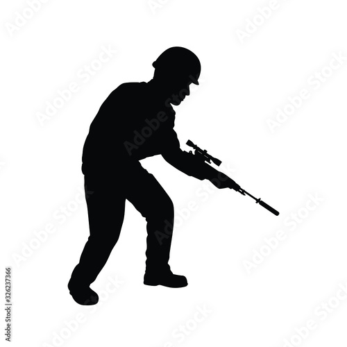 Sniper soldier and rifle gun silhouette vector