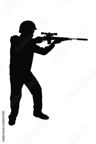 Sniper soldier and rifle gun silhouette vector