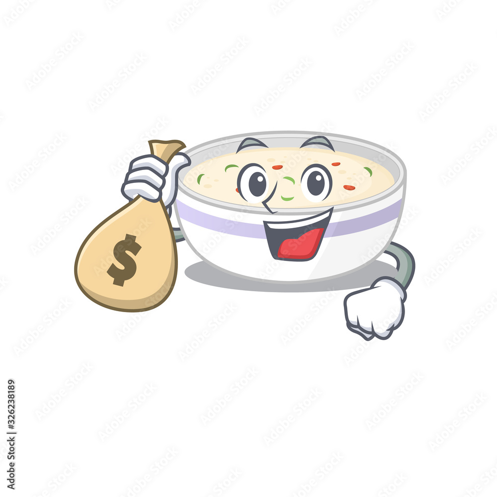 Rich and famous steamed egg cartoon character holding money bag Rich and famous steamed egg cartoon character holding money bag