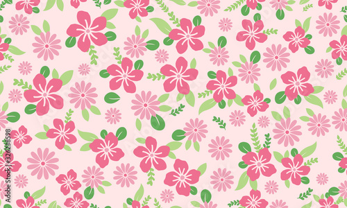 Pink floral pattern background for spring, with elegant leaf and floral design.