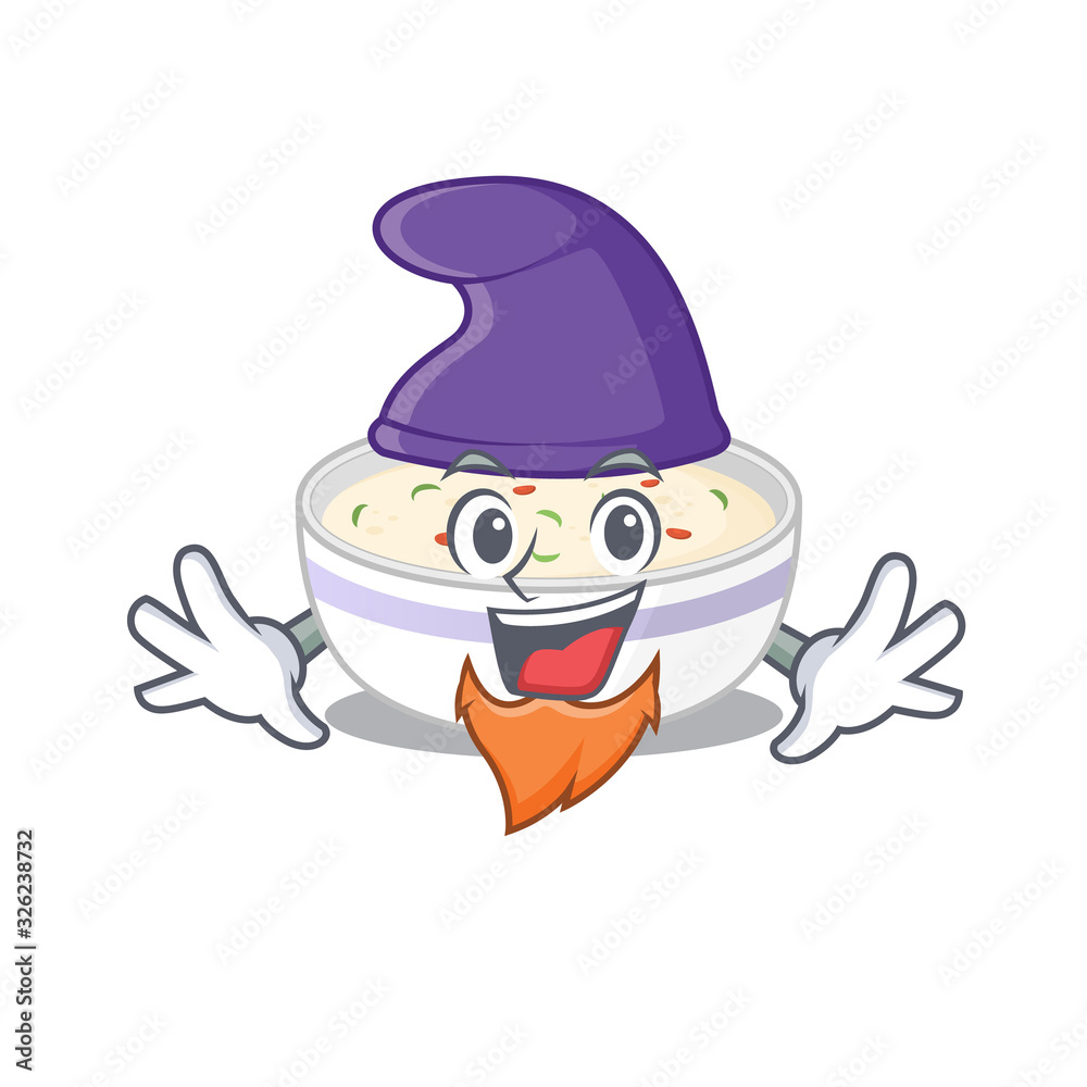 cartoon mascot of funny steamed egg dressed as an Elf