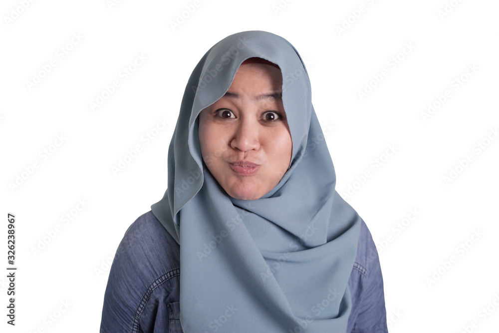 Muslim Woman Blowing or Puffing Cheek Muslim Woman Blowing or Puffing Cheek