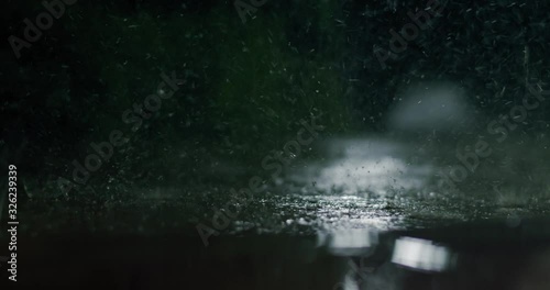 B-roll establishing shot of a hard rain falling at night.