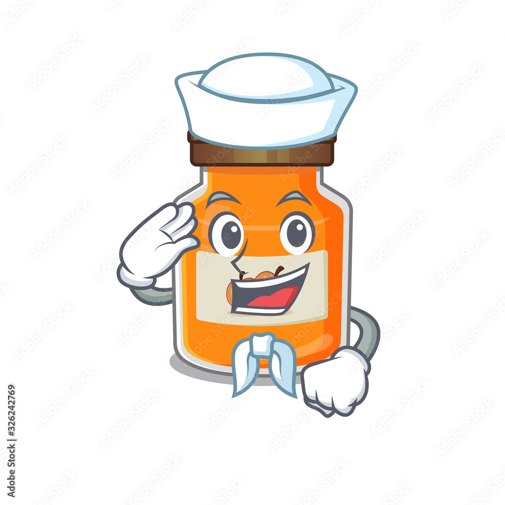 Peach jam cartoon concept Sailor wearing hat Peach jam cartoon concept Sailor wearing hat