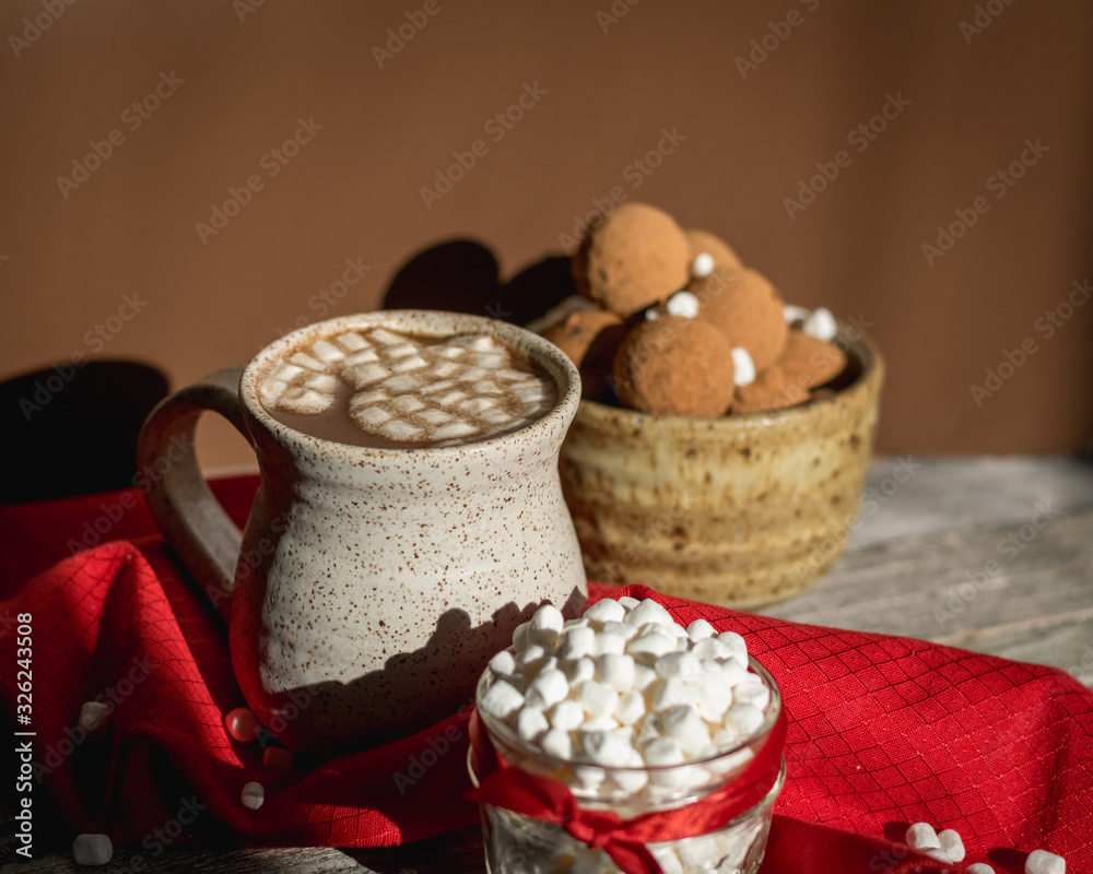 Sunlight and Shadows on a Christmas Time Mug of Hot Chocolate Sunlight and Shadows on a Christmas Time Mug of Hot Chocolate