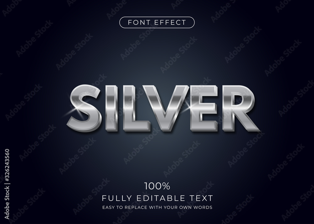 Silver text effect. Editable font style