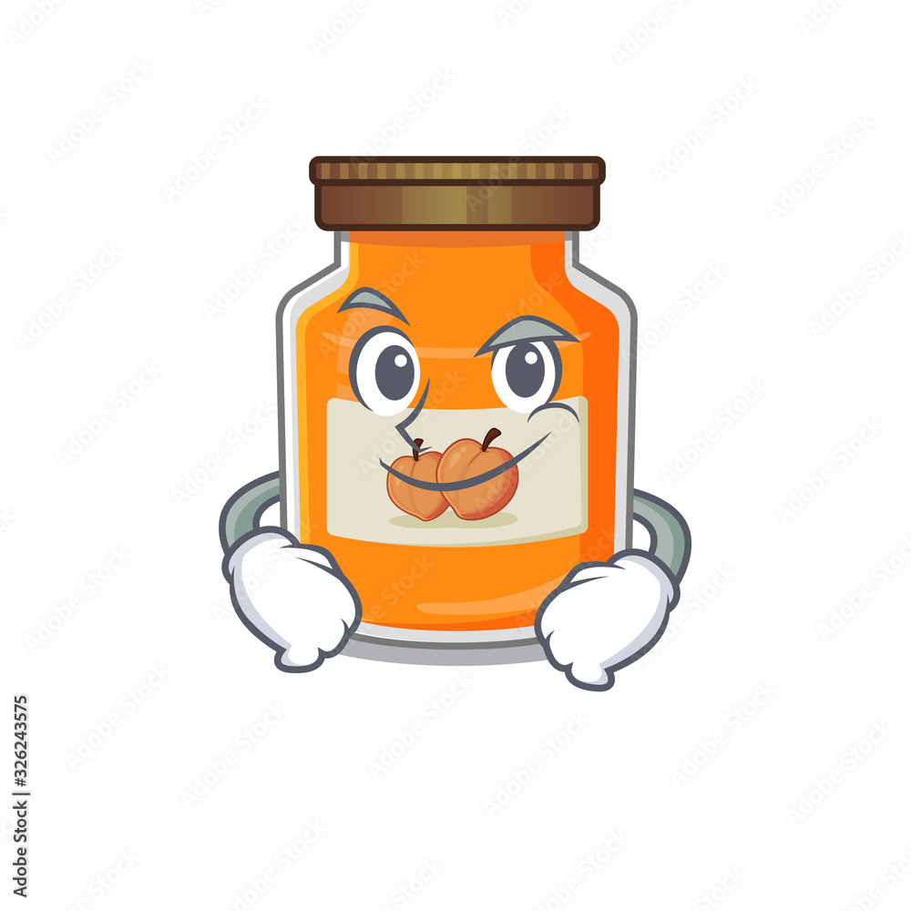 Cool peach jam mascot character with Smirking face