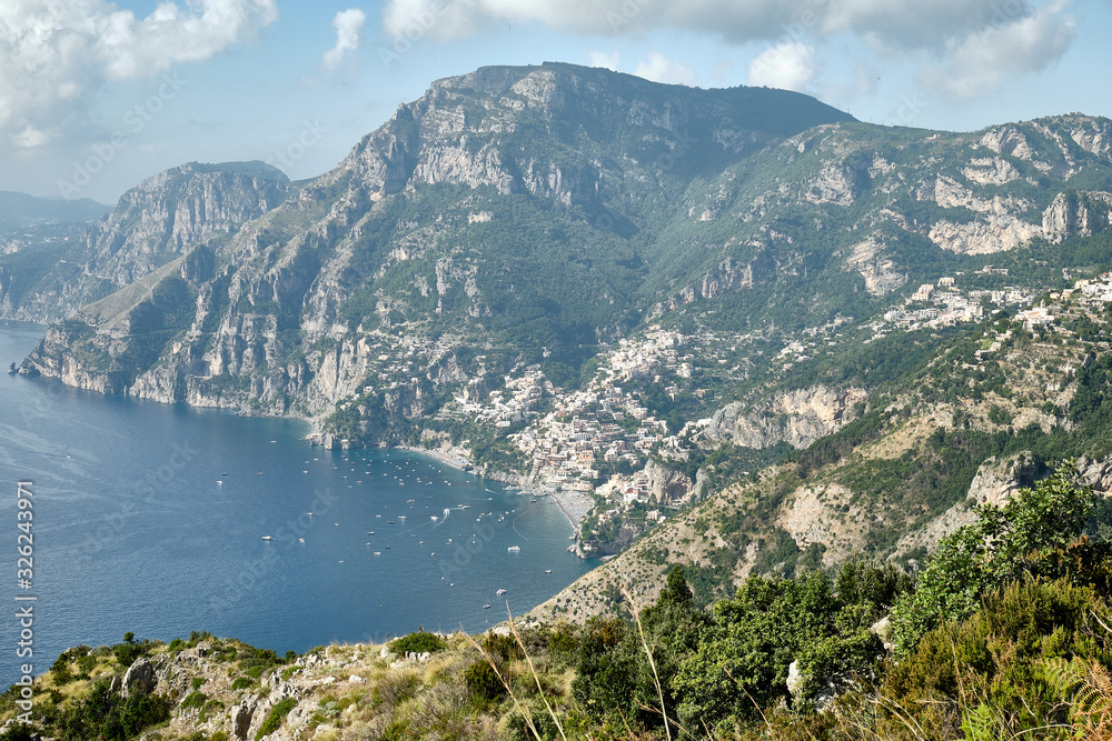 Positano viewed from the Path of the Gods hiking trail.