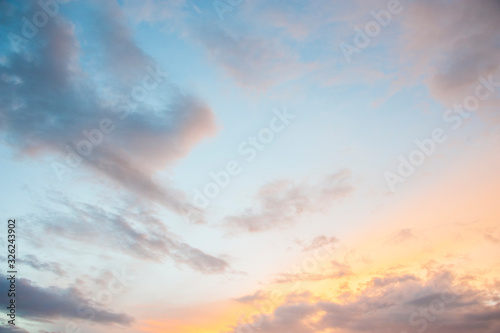 Colors of sky and clouds, blue, pink, purple, orange