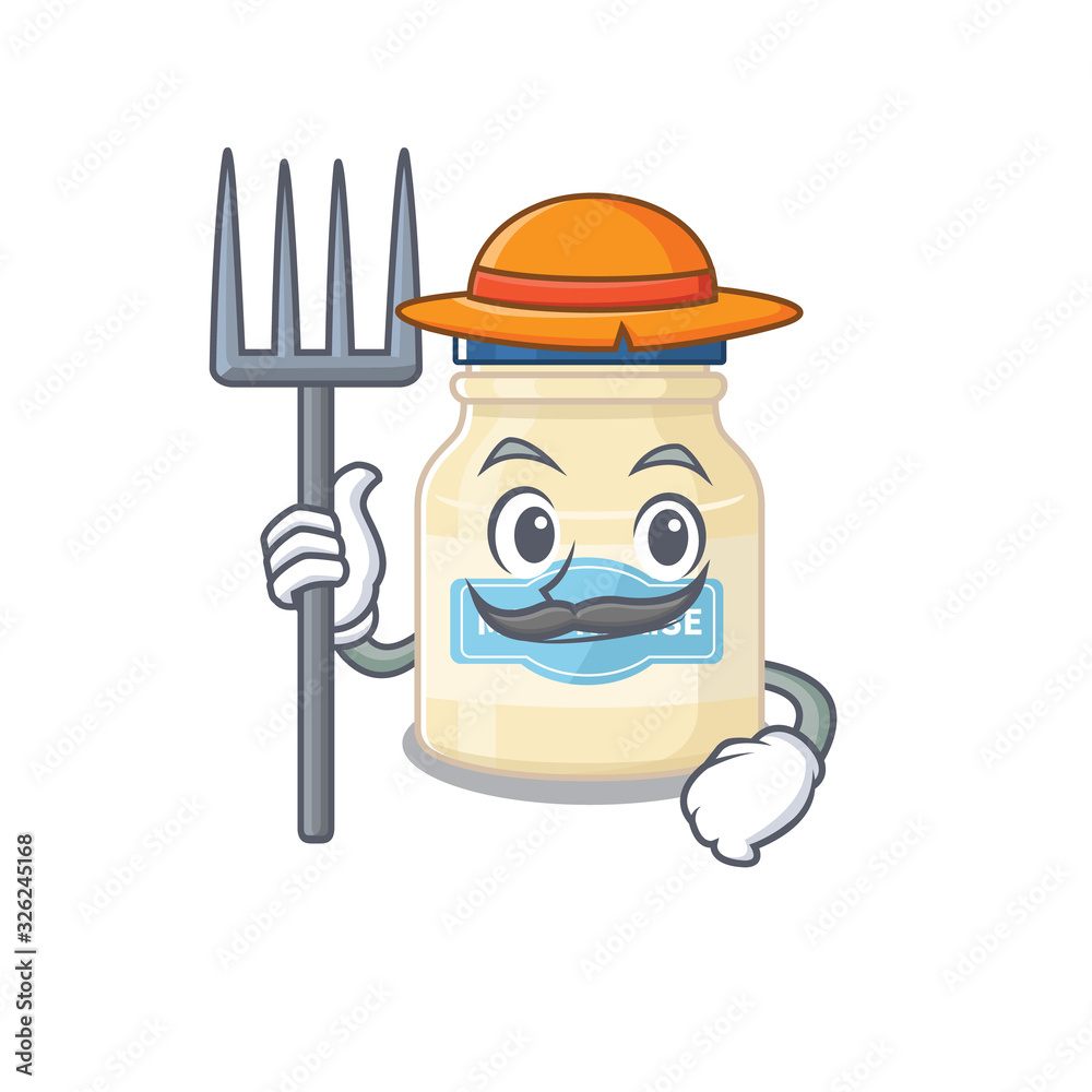 Happy Farmer mayonnaise cartoon picture with hat and tools