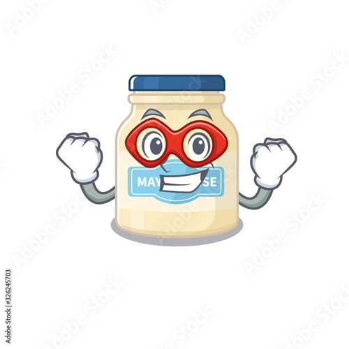 A cartoon concept of mayonnaise performed as a Super hero