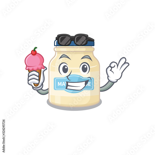 happy face mayonnaise cartoon design with ice cream